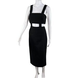 Cinq A Sept NWT Womens 8 Black Midi Cutout Dress Straps Side Zippers Bodycon